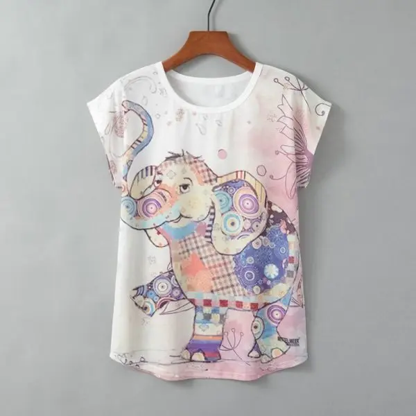 Loose Fit Turtle Print Round Neck Short Sleeve Top