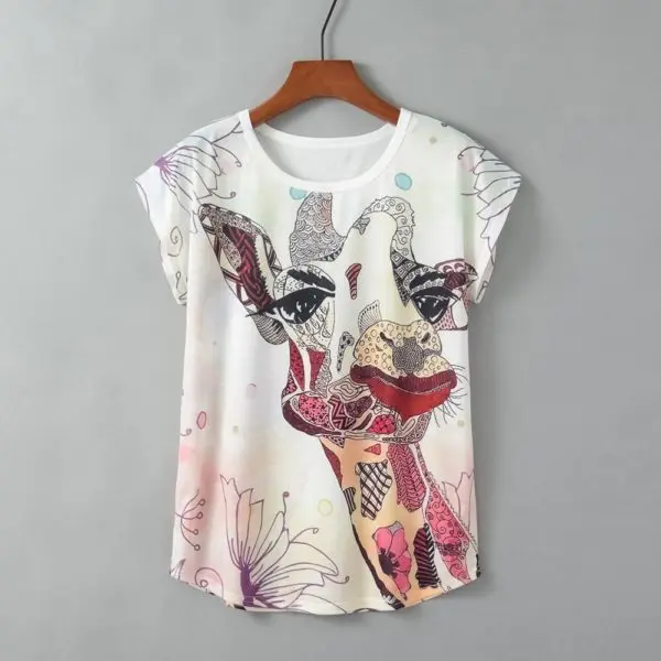 Loose Fit Turtle Print Round Neck Short Sleeve Top