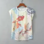 Loose Fit Turtle Print Round Neck Short Sleeve Top