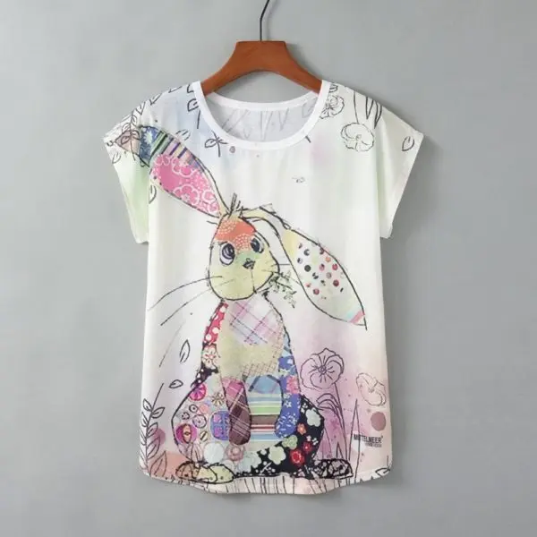 Loose Fit Turtle Print Round Neck Short Sleeve Top