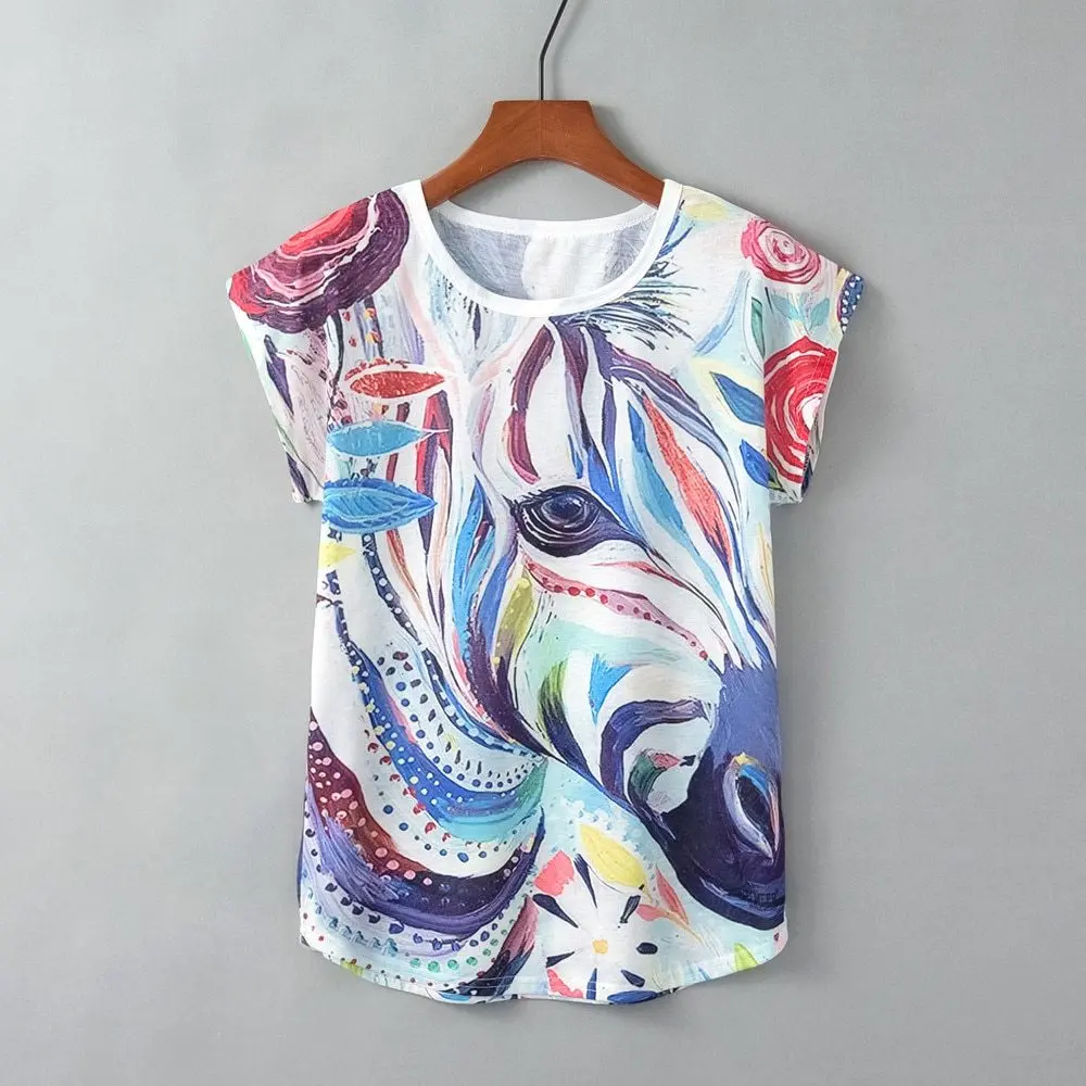 Loose Fit Turtle Print Round Neck Short Sleeve Top