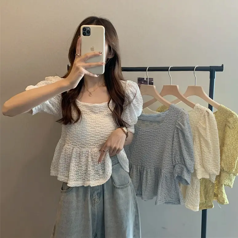 Retro Puff Sleeve Short Sleeve Shirt Women