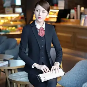 Interview-Ready Women’s Suit Set with White Shirt & Vest - Long Sleeve