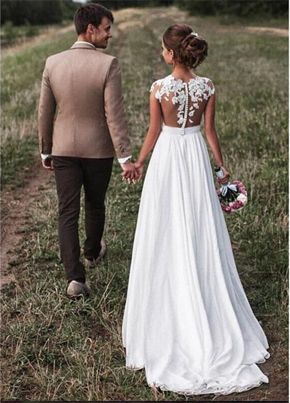 Retro Lace Shoulder Chiffon Slim Bridal Wedding Dress Retro Lace Shoulder Chiffon Slim Bridal Wedding Dress