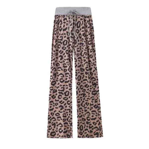 Leopard Print Drawstring Wide Leg Pants for Women Leopard Print Drawstring Wide Leg Pants for Women