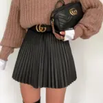1623808448015.webp Draped Pleated Black Knitted Mini Skirt for Winter - Cotton Blend