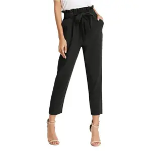 Breathable Cotton Blend Pleated Cropped Trousers for Women