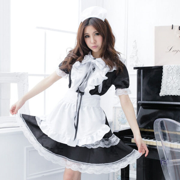 Sexy Maid Costume Cosplay Dress Set with Apron and Headband