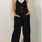Pocket Solid Color Elastic Button Romper