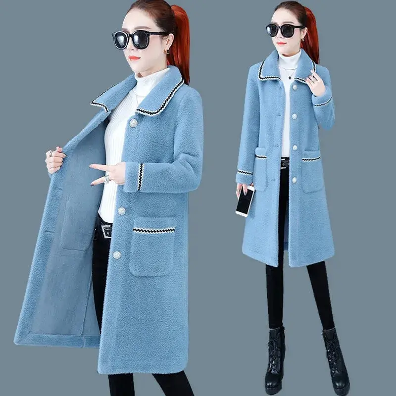 Women's Mid-length Faux Mink Fleece Coat