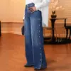 Heart-Shaped Rivet Dark Blue Denim Pants for Women - Mid-Rise