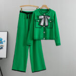 Plaid Wool-Blend Cardigan & Wide-Leg Pants Set for Women