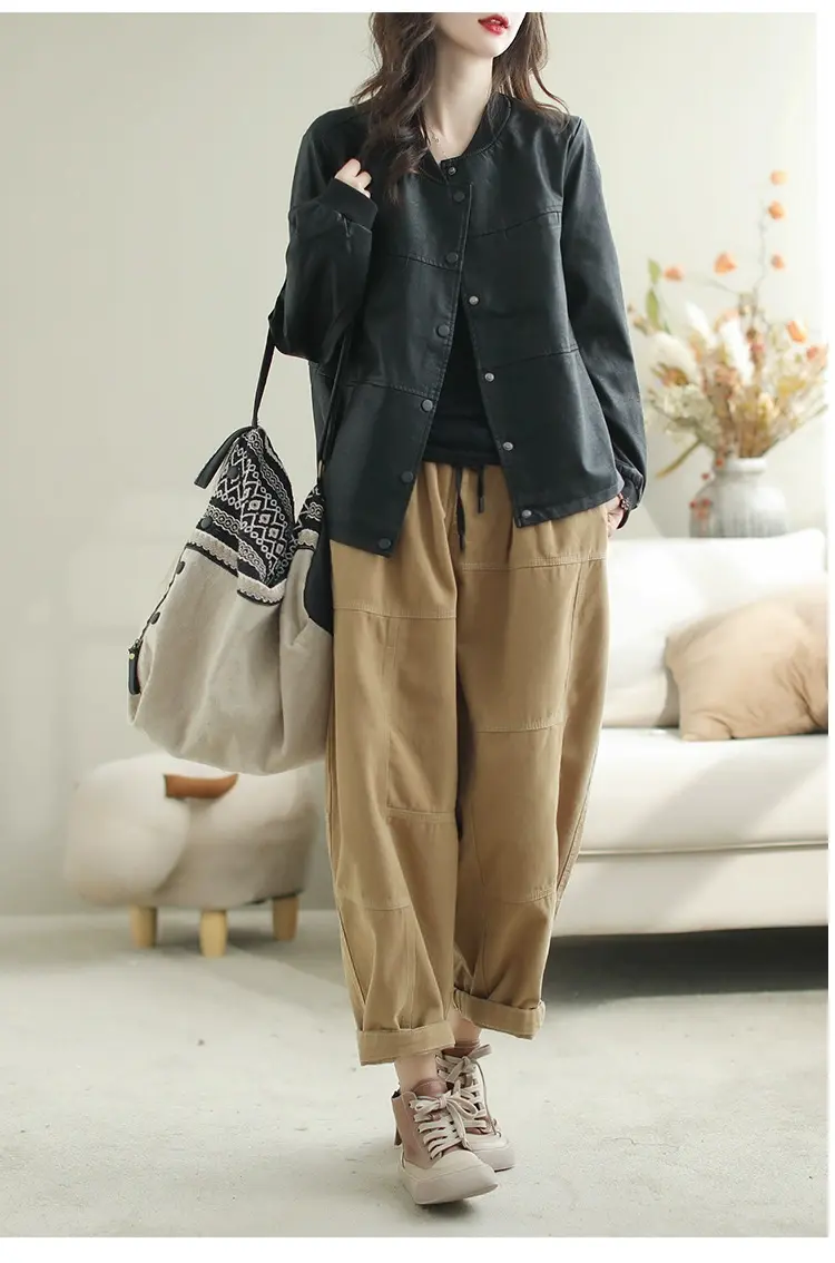 Lightweight PU Leather Jacket for Women, Black Autumn Coat 0.84 lb