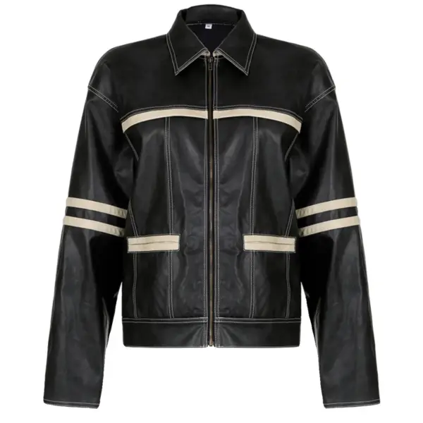 Women's Retro Contrast Color Split Leather Coat