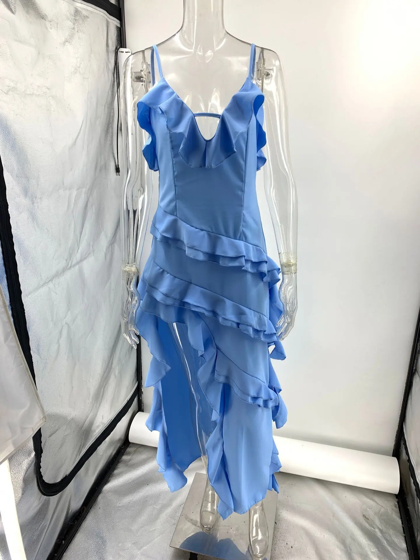 Sexy Sling Irregular Sky Blue Maxi Dress for Women Sexy Sling Irregular Sky Blue Maxi Dress for Women