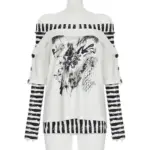 Off-Shoulder Y2 K Striped Contrast Polyester Top for Women
