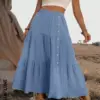 Elastic Waist Comfort Womens Long Tiered Striped Skirt Elastic Waist Comfort Womens Long Tiered Striped Skirt