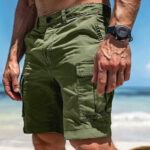 Men’s Cotton-Blend Cargo Shorts Multi-Pocket Button & Zipper
