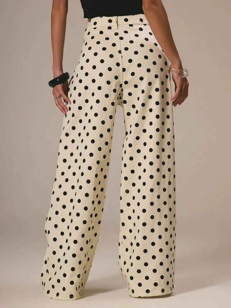 Casual Polka Dot Mid-rise Non-stretch Jeans