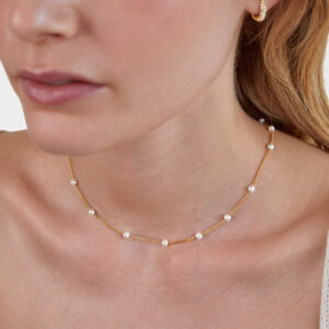 Gold Titanium Steel Pearl Necklace for Women, 40+5 cm