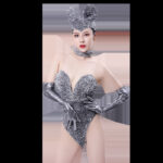 Light-Catching Grey Sequin Stage Costume Set for Women - One Size