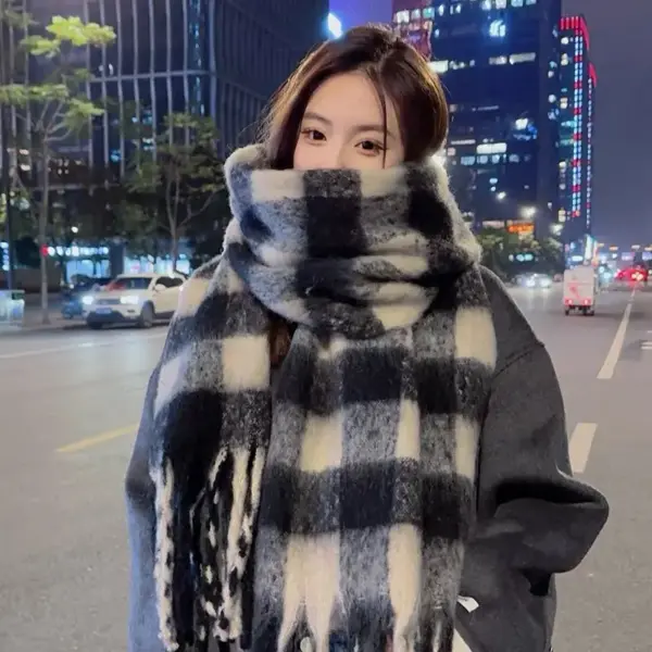 Rainbow-grid Womens Mohair Thermal Snood Long Style