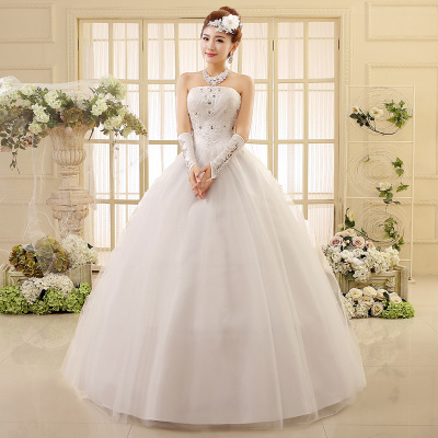 Adjustable Lace Korean Tube Top Wedding Dress in White