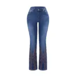 Retro Embroidered Flared Denim Jeans for Women, Stretch