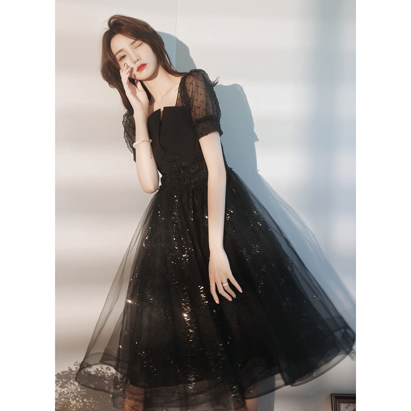 Sparkly Lace Black & Champagne Mini Prom Dress, Lightweight