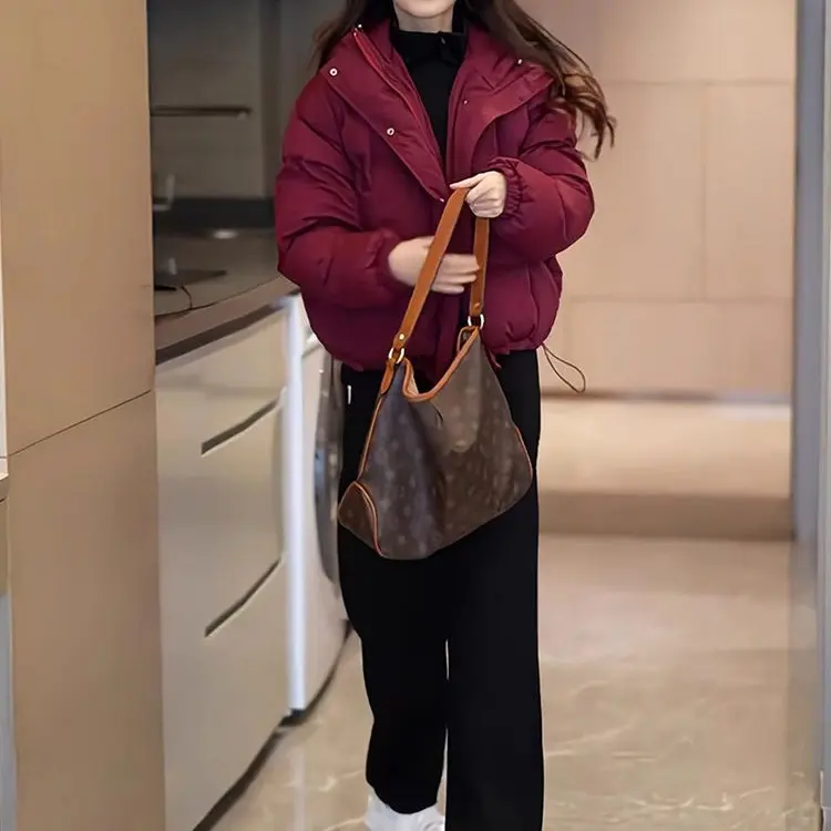 Warm Cropped Hooded Cotton Jacket with Thick Chenille Lining