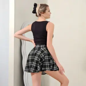 High-waisted Printed Plaid No-Slip Short Skirt For Women