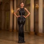 1b260034-590e-4ad5-b92b-2501460016bc.jpg Sequined Slim-Fit Evening Dress with High Waist Black