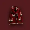 Red Knitted Scarf With Elk Print And Snowflake Pattern Designed For Warmth