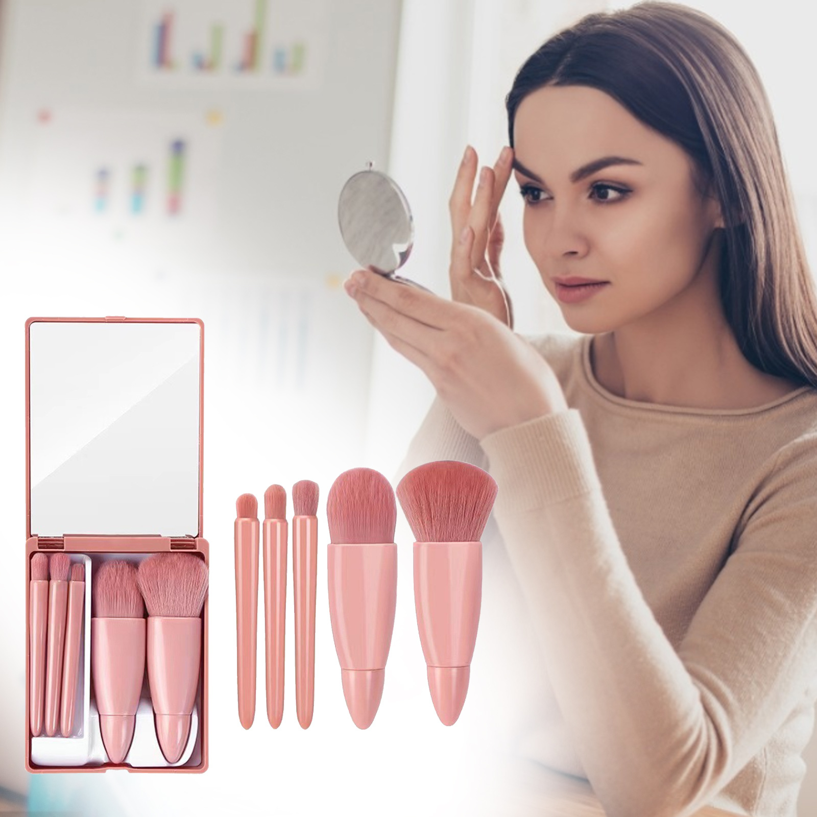 Even Powder & Eyeshadow Blend 5-Piece Makeup Brush Set - Pink Even Powder & Eyeshadow Blend 5-Piece Makeup Brush Set - Pink