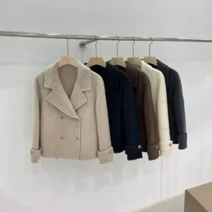 Elegant Women’s Wool Coat with Button Detail and 3 D Pattern