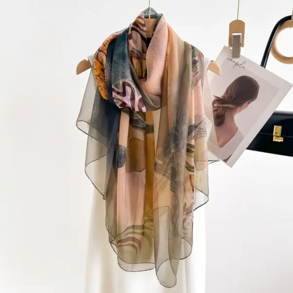 Youshou Silk Scarf Sun Protective Shawl Thin Long Style With Print