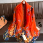 Youshou Silk Scarf Sun Protective Shawl Thin Long Style With Print