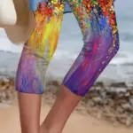 Women Can Wear Outside Casual Leggings Fifth Pants Oil Painting Graffiti Printed Plus Size Women's Clothing