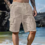 Breathable Cotton-Linen Drawstring Elastic Waist Shorts