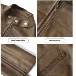 Short Leather Jacket Slim Brown Jacket Motorcycle Jacket