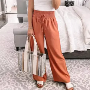 Loose Trousers Mid-waist Pure Color Tied Wide-leg Pants For Women
