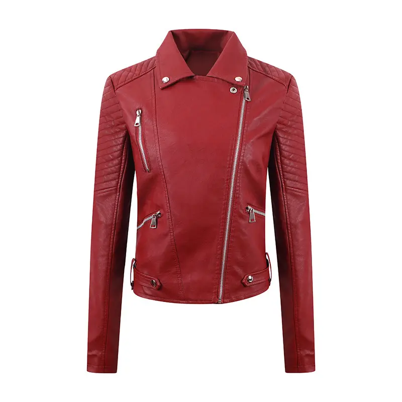 PU Women's Short Leather Oblique Pull Slim Motorcycle Clothing Washed Leather Jacket PU Women's Short Leather Oblique Pull Slim Motorcycle Clothing Washed Leather Jacket