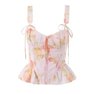 Slim Fit Begonia Print Vest Top - Non-Stretch Polyester