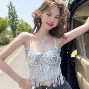 Sexy Tassel Patchwork Sequin Tube Top Women