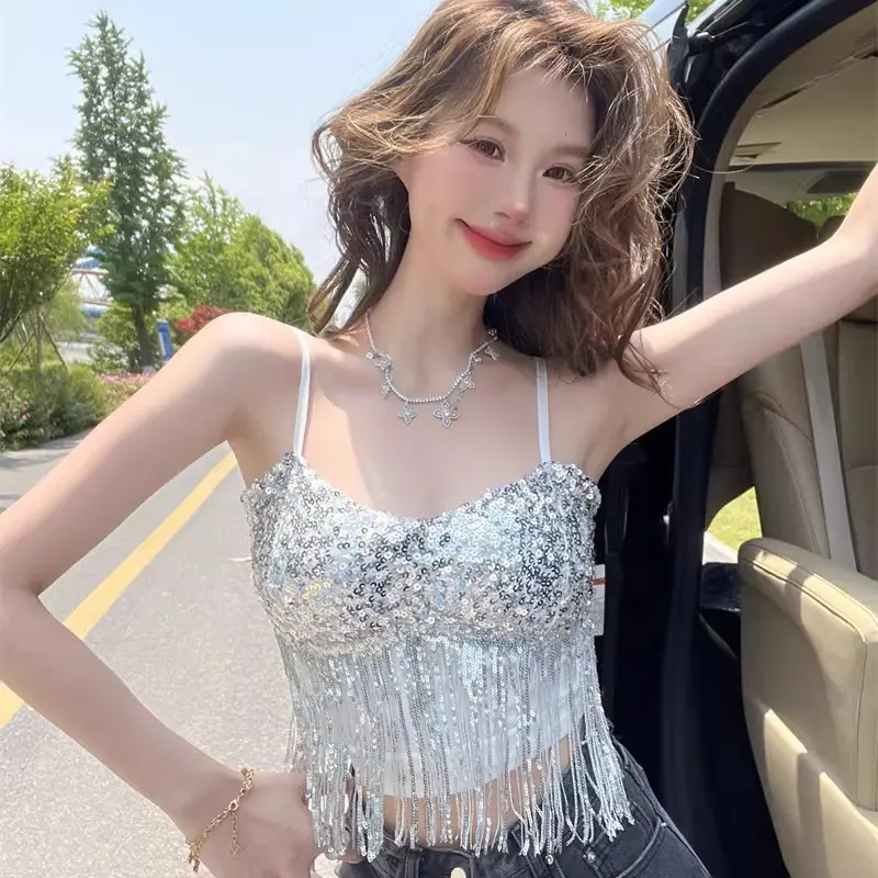 Sexy Tassel Patchwork Sequin Tube Top Women Sexy Tassel Patchwork Sequin Tube Top Women