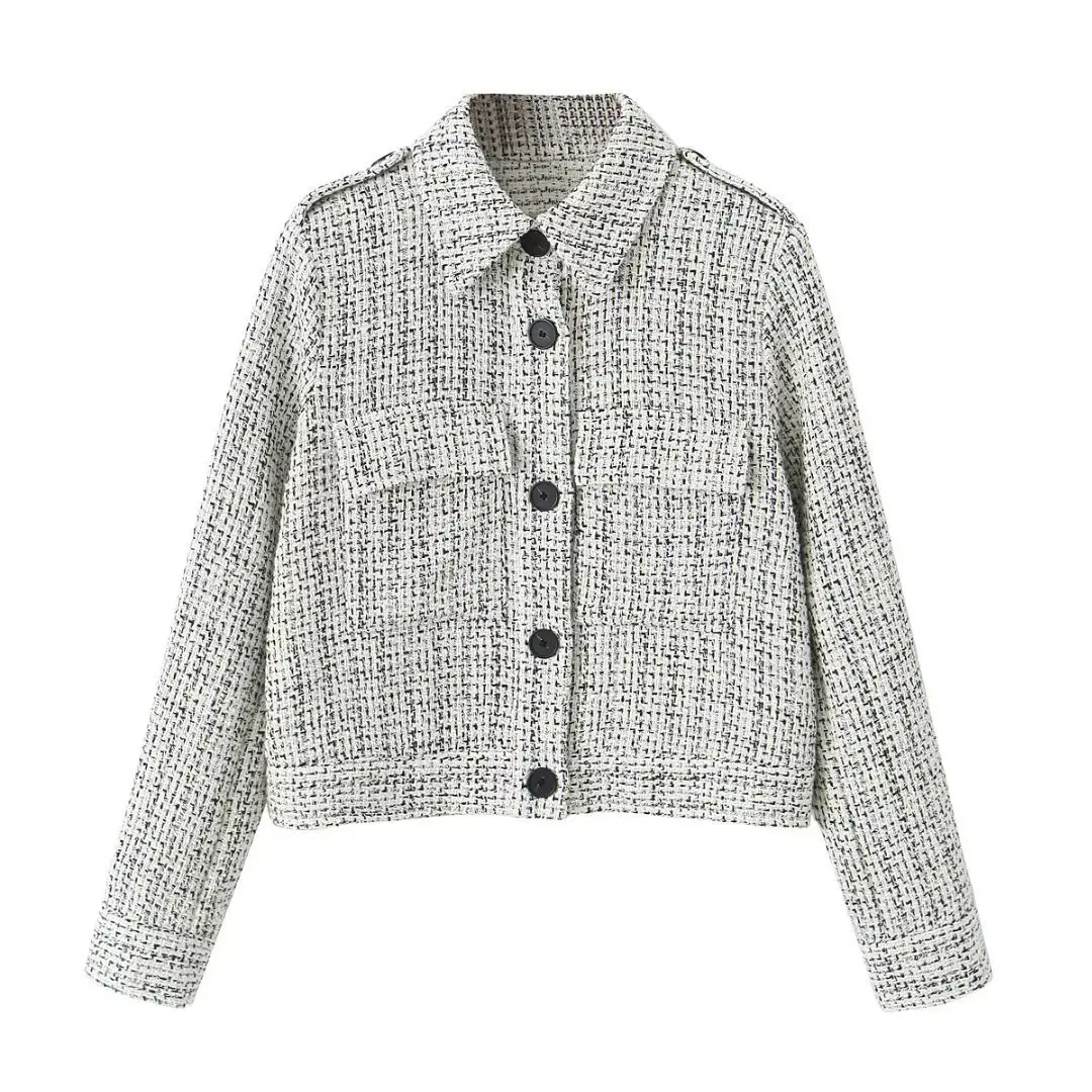 Textured Tweed Patch-Pocket Blazer for Women - Long Sleeve Textured Tweed Patch-Pocket Blazer for Women - Long Sleeve