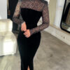 Slim Maxi Fit Black Lace Velvet Long Sleeve 2-Piece Dress Set Slim Maxi Fit Black Lace Velvet Long Sleeve 2-Piece Dress Set