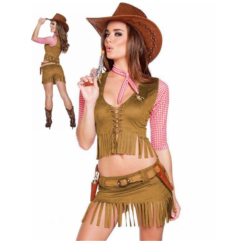 Stretchy Lycra Spandex Cowboy Pirate Halloween Costume for Women