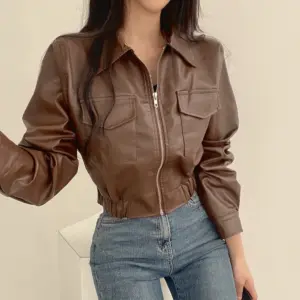 Structured Double-Pocket Lapel Leather Coat Jacket - PU
