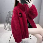 Warmth-Boosting Double-Sided Womens Short Shearling Coat with Zipper